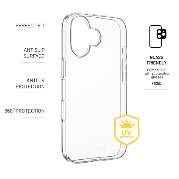 FIXED Story AntiUV zadný gélový kryt pre Apple iPhone 16, transparentný FIXED Story AntiUV zadný gélový kryt pre Apple iPhone 16, transparentný